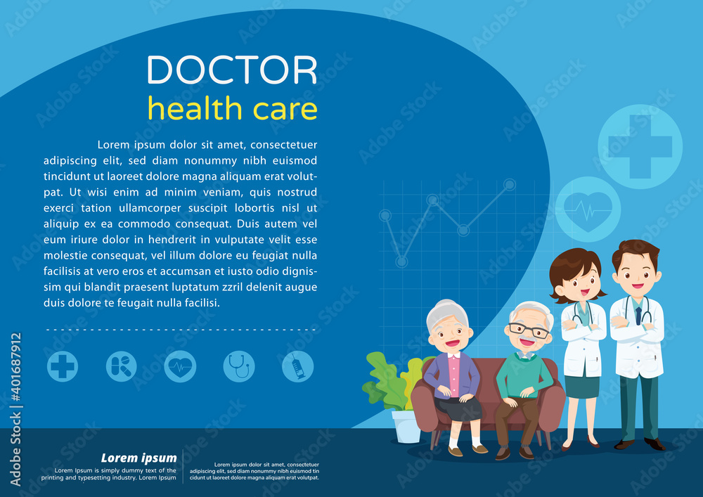 Doctor and elderly healthcare background layout template