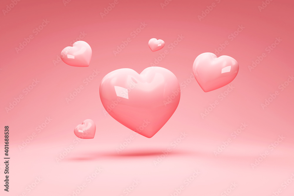 Heap of Love Hearts on pink studio background