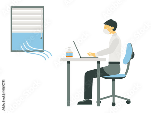 Wallpaper Mural 感染対策をしてデスクワークをする男性 Torontodigital.ca
