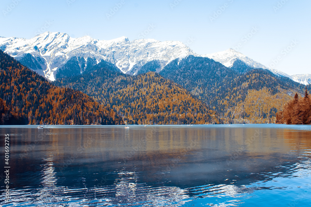 Lake Bolshaya Ritsa, alpine lake in the mountains, Abkhazia