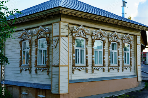 Wooden architecture of the city of Nerekhta in Russia.