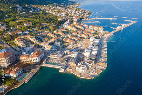 Portonovi Montenegro - luxurious seaside resort on the coast of Boka Kotor Bay  in Kumbor  near Herceg Novi. Aerial view.
