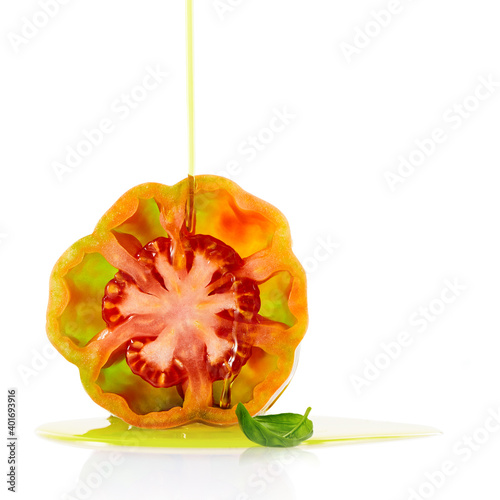 Heirloom tomato slice with olive oil