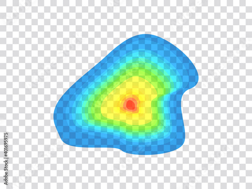 Vector graphic of infrared rays with hot spots spectrum on transparent background. Concept design for Mapping of predicted probability of fire hotspots distribution, Biodiversity hotspots map, etc.