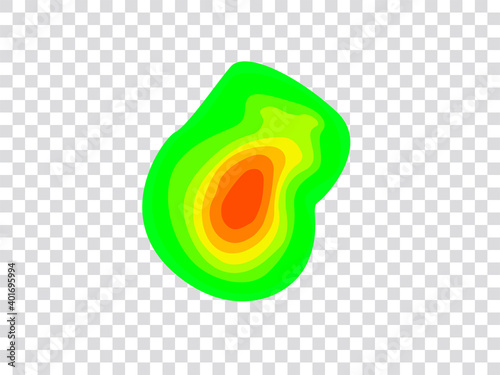 Vector graphic of infrared rays with hot spots spectrum on transparent background. Concept design for Mapping of predicted probability of fire hotspots distribution, Biodiversity hotspots map, etc.