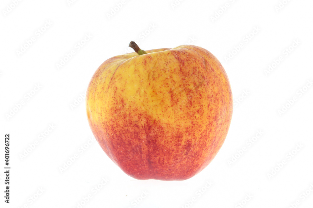 whole and half red gala apple with green leaves isolated on white background whole and half red gala apple with green leaves isolated on white background