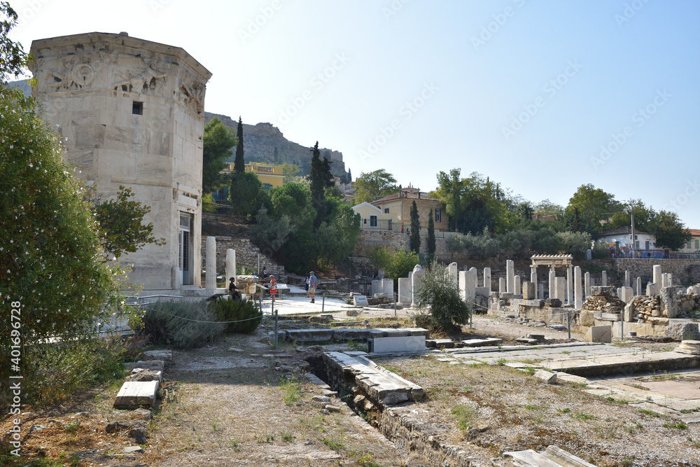 Vista de los principales monumentos y sitios de Atenas (Grecia). Ágora romana.
