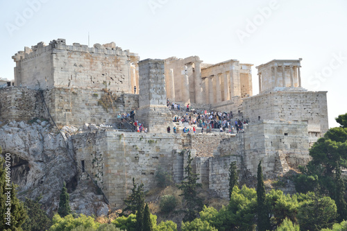 Vista de los principales monumentos y sitios de Atenas (Grecia). Vistas de la Acrópolis y del Partenón.