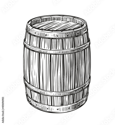 Wooden barrel sketch vintage. Cask for wine and other alcoholic beverage
