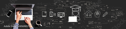 Distance learning theme with person using a laptop computer