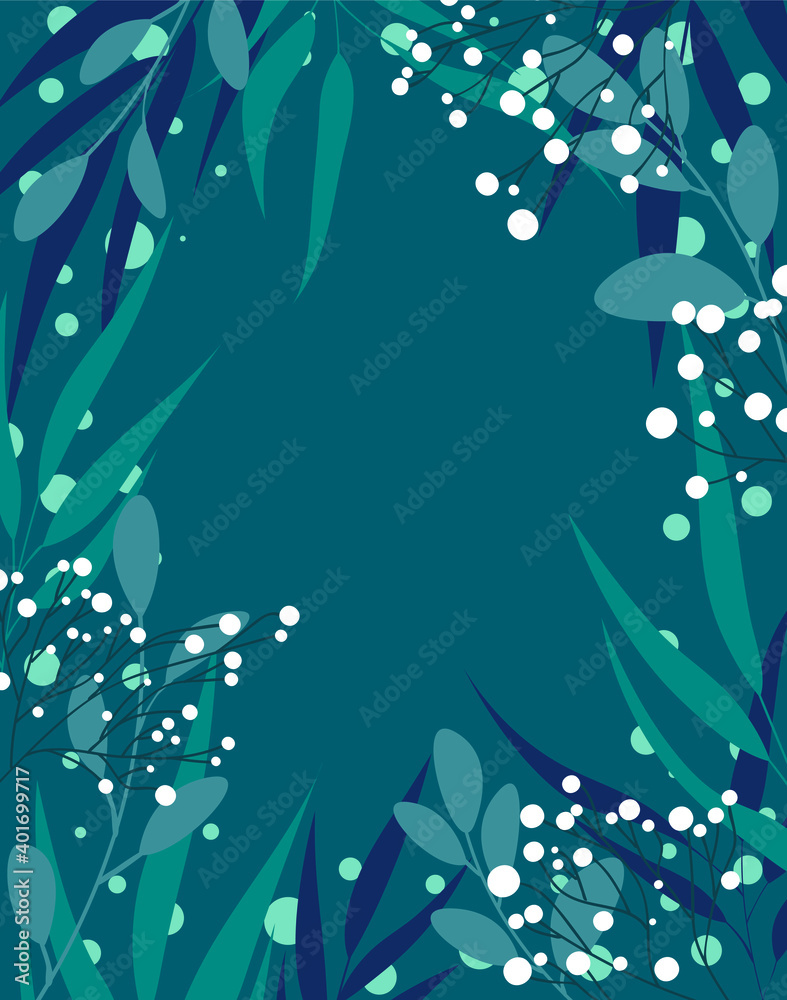 Fabulous winter.
Vector illustration of Christmas plants frame.
Drawing for a postcard, poster, background.