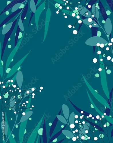 Fabulous winter.
Vector illustration of Christmas plants frame.
Drawing for a postcard, poster, background.