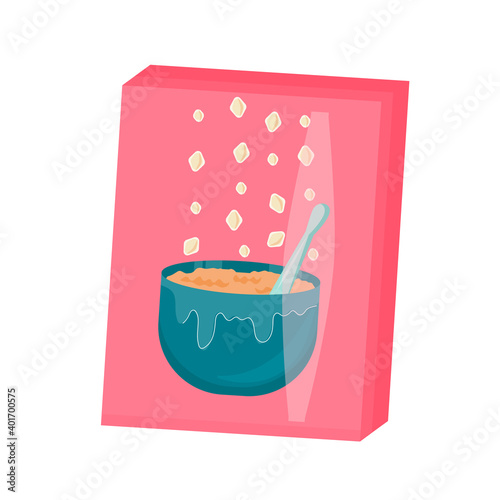 A pack of Breakfast cereal in cartoon style isolated on a white background. Vector illustration of a morning meal..