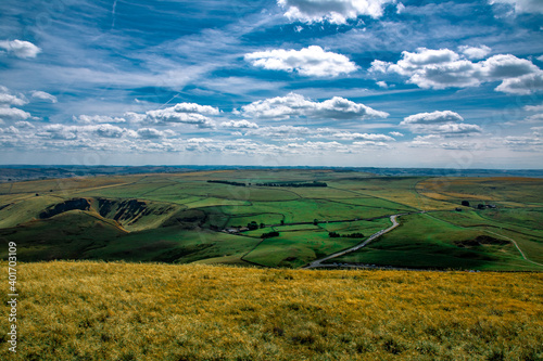 distant landscape with field and blue sky