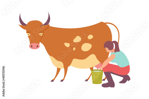 Girl Milking Cow Composition