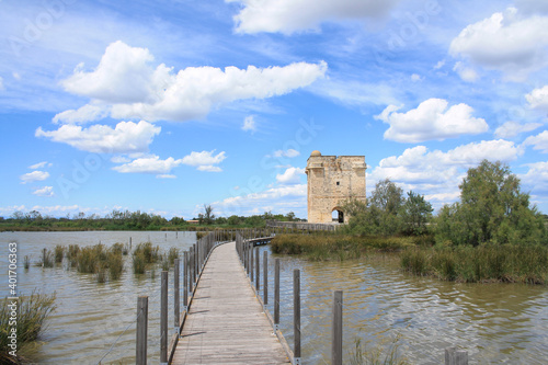 The Carbonniere Tower, a historic stone gate tower in Camargue. The Carbonniere Tower was once a working bit of fortification in Aigues mortes, France 