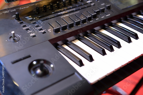 Black synthesizer, keyboard musical instrument