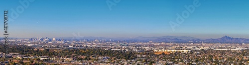 Phoenix Downtown from South Mountain Park and Preserve  Pima Canyon Hiking Trail  Phoenix  Southern Arizona desert. United States.