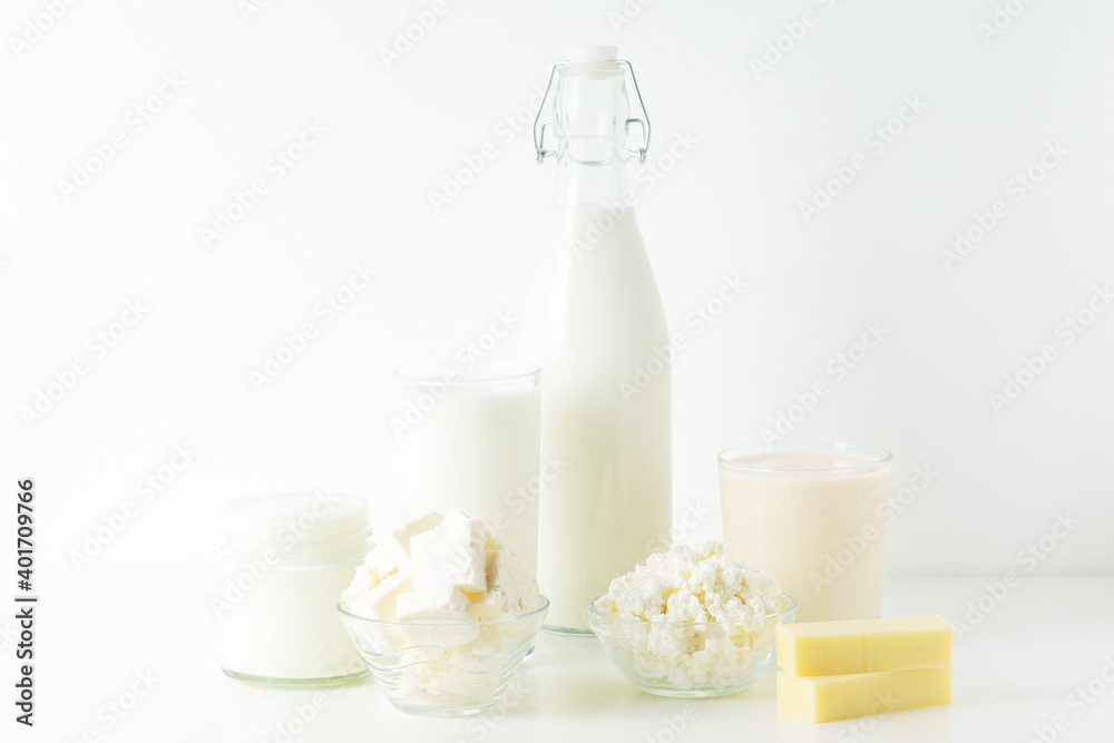 Different milk products: milk, cheese and yoghurt Different milk products: milk, cheese and yoghurt