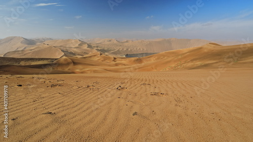 Megadunes overlooking Sumu Barun Jaran Lake S. W.shores-Badain Jaran Desert-Inner Mongolia-China-1181