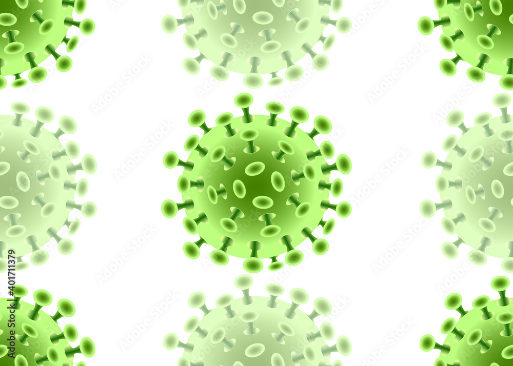 Coronavirus (COVID-19) is green. Infectious virus design over white background. Beautiful template, banner for media, websites, publications, news, prints.
