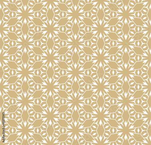 Abstract vector geometric seamless pattern. Golden lines texture, elegant floral lattice, mesh, weave, grid. Oriental style background. Luxury gold ornament. Elegant modern repeat decorative design