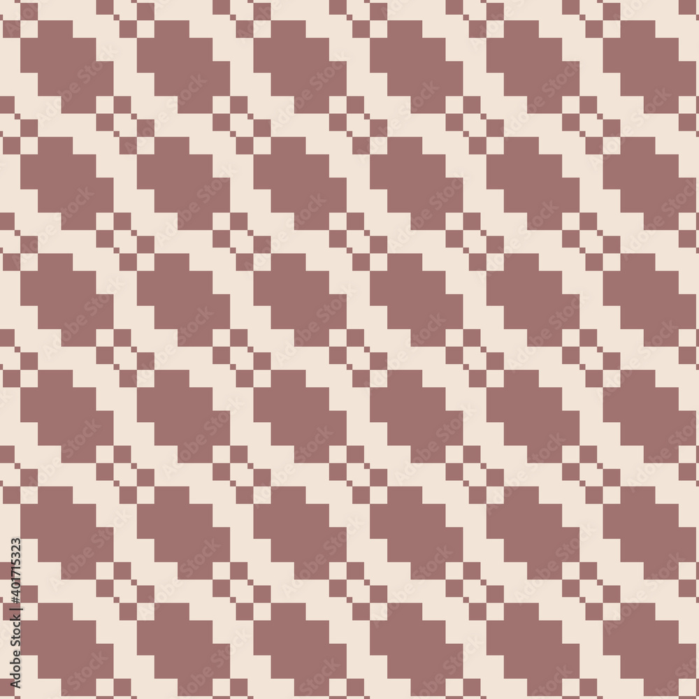 Vector seamless pattern with diamond grid, net, lattice, mesh, squares. Ethnic style. Brown and beige geometric texture. Simple abstract background. Repeat design for decor, print, wallpaper, fabric Vector seamless pattern with diamond grid, net, lattice, mesh, squares. Ethnic style. Brown and beige geometric texture. Simple abstract background. Repeat design for decor, print, wallpaper, fabric