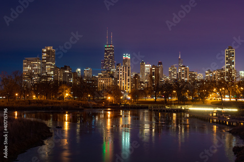 Chicago Skyline from the Bridge over the South Pond, Lincoln Park