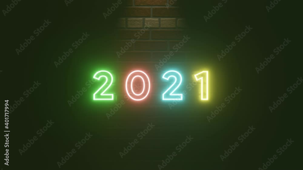 happy new year 2021 text effect neon light colorful on brick wall texture rendering illustration simple . 3d illustration rendering happy new year 2021 text effect neon light colorful on brick wall texture rendering illustration simple . 3d illustration rendering