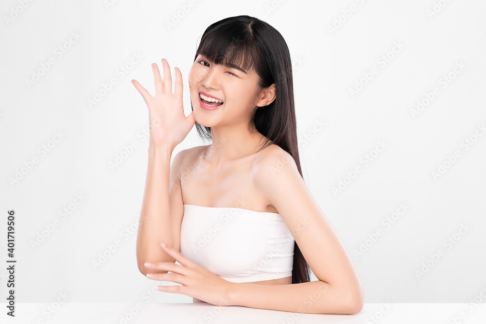 Beautiful Young asian Woman with Clean Fresh Skin, on Pink background, Face care, Facial treatment. Cosmetology, beauty and spa. Asian women portrait Beautiful Young asian Woman with Clean Fresh Skin, on Pink background, Face care, Facial treatment. Cosmetology, beauty and spa. Asian women portrait