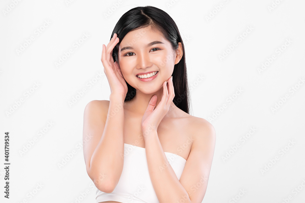 Beautiful Young asian Woman with Clean Fresh Skin, on Pink background, Face care, Facial treatment. Cosmetology, beauty and spa. Asian women portrait Beautiful Young asian Woman with Clean Fresh Skin, on Pink background, Face care, Facial treatment. Cosmetology, beauty and spa. Asian women portrait