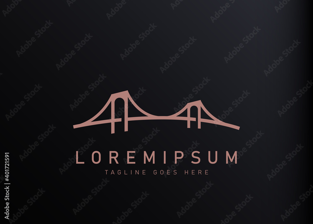 Obraz premium Bridge solutions logo design. Vector illustration of modern linear bridge corporation icon design. Modern logo design with line art style.