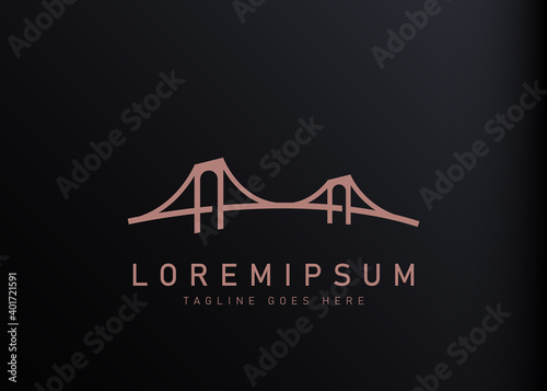 Bridge solutions logo design. Vector illustration of modern linear bridge corporation icon design. Modern logo design with line art style.