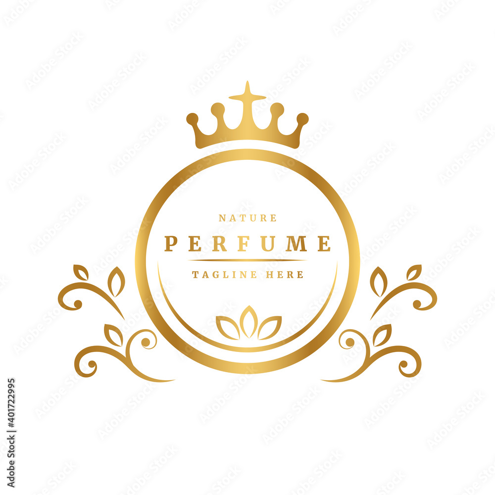 A classical bottle of perfume logo.floral design concept.