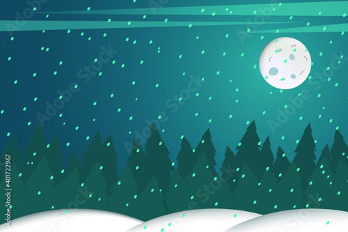 nature background with snow and shining moon.