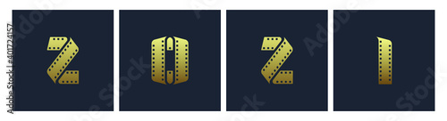New year 2021 on gold, strip film vector illustration