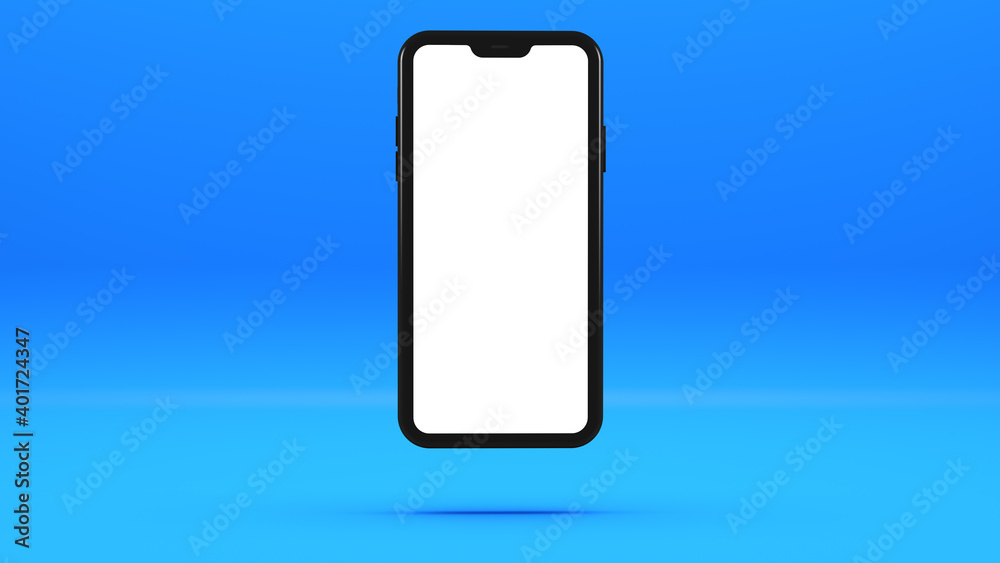 Black cell phone mockup on light blue background. Three-dimensional illustration template. Black cell phone mockup on light blue background. Three-dimensional illustration template.