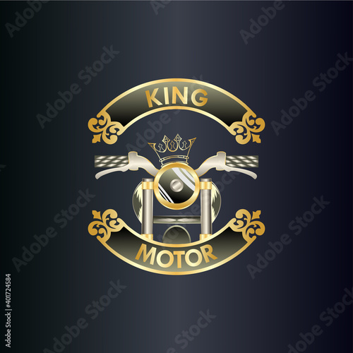 King Graphic coat of arms with pistons and racing flags photo
