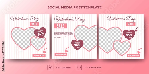Set of the editable banner template. Valentine's day sale banner design. Striped line with love shape decoration. Suitable for social media, banners, and web ads. Vector design with a photo collage.