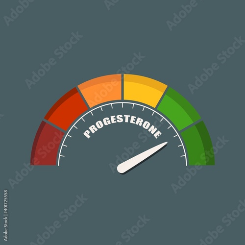 Gradient scale. Hormone progesterone level measuring device. Sign tachometer, speedometer, indicators. Infographic gauge element.