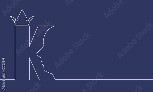 King royal luxury emblem. Face and crown icon. Business fantasy sign with K letter