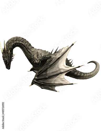 3d ilustrion black dragon wyvern