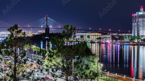 Time Lapse - Aerial View of  the Bridge in Savannah Georgia