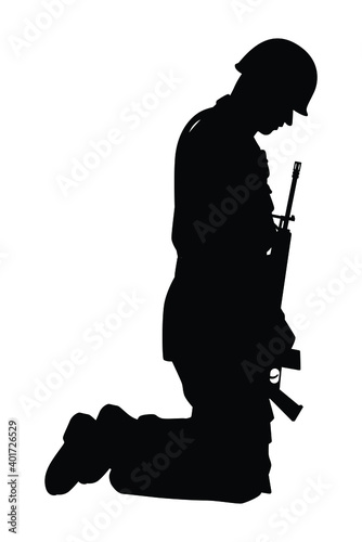 Sad soldier silhouette vector, military concept.