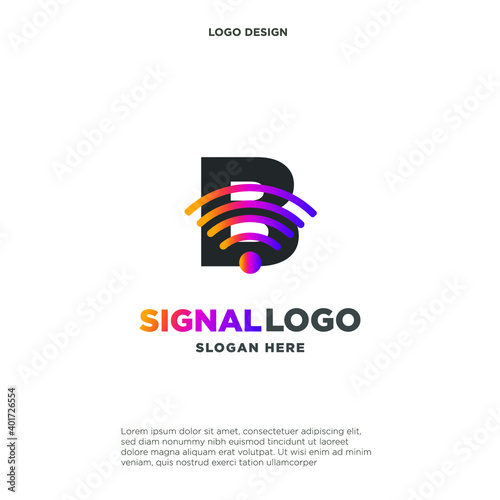 initial B wifi connection communication creative logo template vector illustration