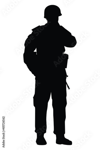 Standing soldier silhouette vector  military concept.