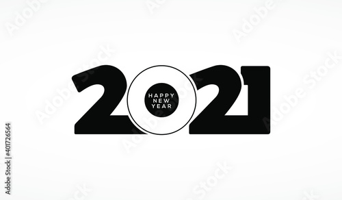 2021 Happy New Year on black numbers design. Vector graphic. white background