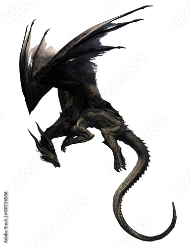 3d ilustrtion black dragon wyvern