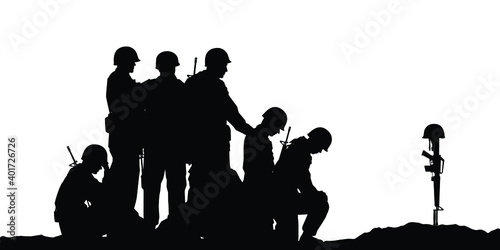 Sad soldiers troop silhouette vector, military concept.