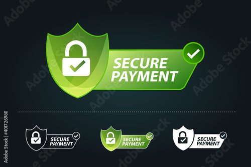 secure payment vector illustration, secure payment test with padlock and tick, security concept photo